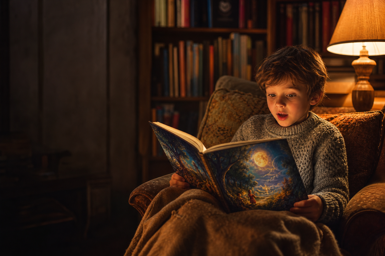 A child reading a personalized book
